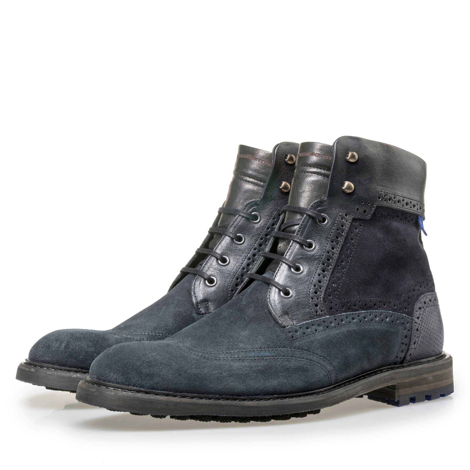 10979/04 - Floris van Bommel hoher, dunkelblauer Wildleder Schnürstiefel 10979/04 - Floris van Bommel hoher, dunkelblauer Wildleder Schnürstiefel