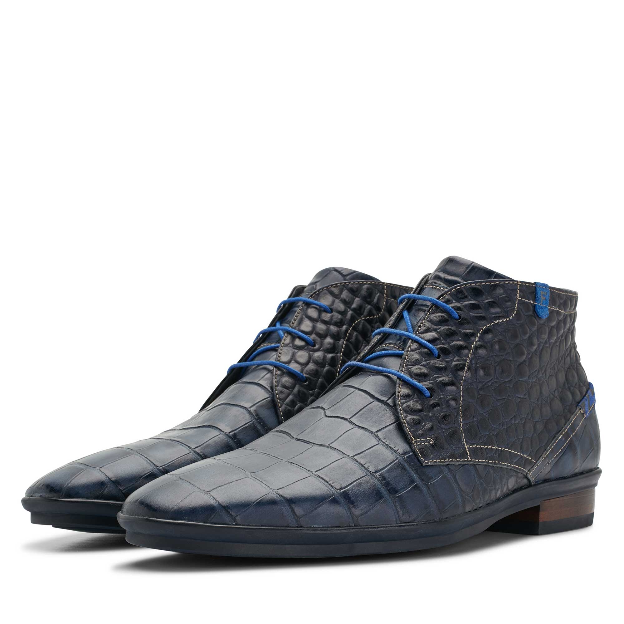 10754/18 - Floris van Bommel dunkelblauer Herren Leder Schnürschuh mit Krokoprint 10754/18 - Floris van Bommel dunkelblauer Herren Leder Schnürschuh mit Krokoprint