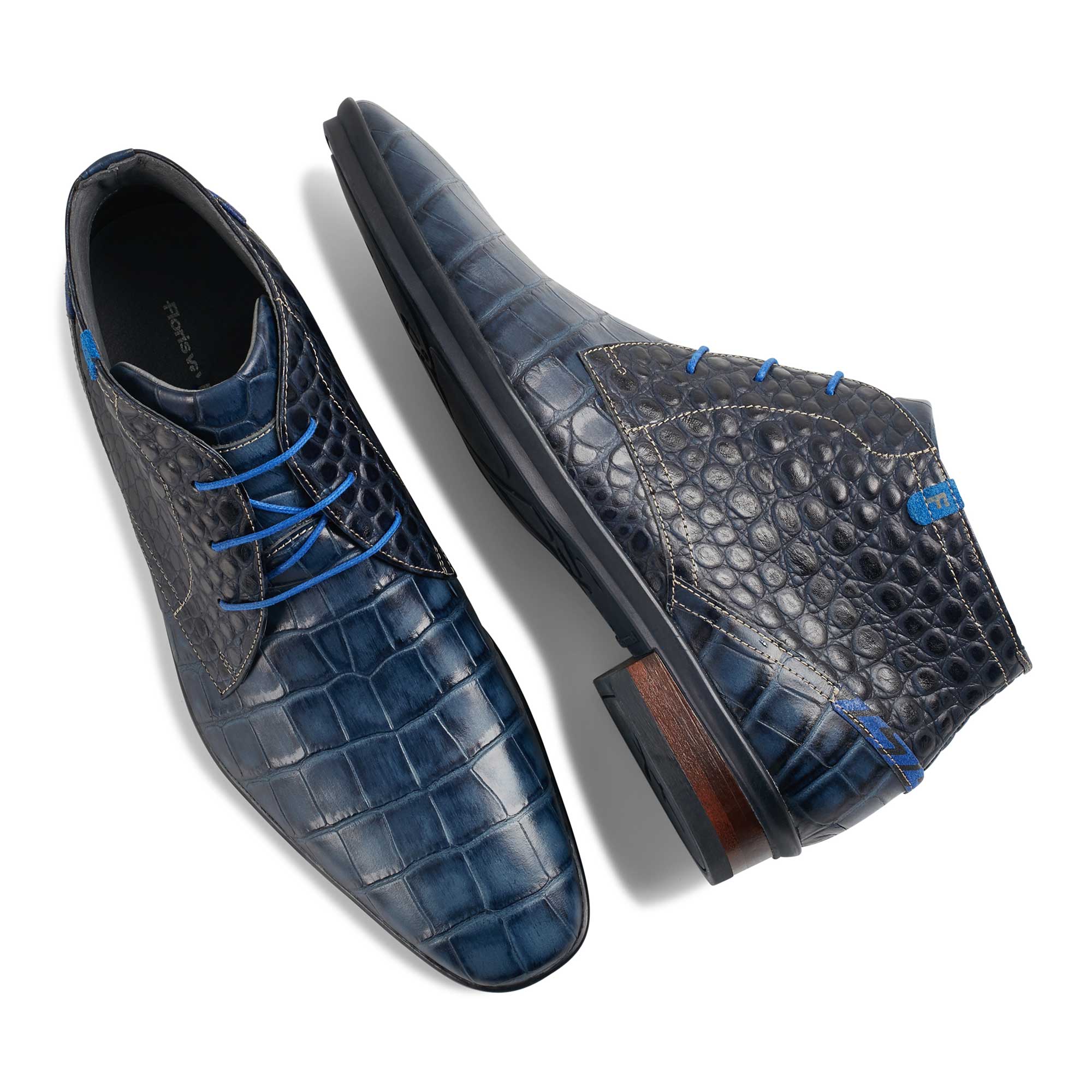 10754/18 - Floris van Bommel dunkelblauer Herren Leder Schnürschuh mit Krokoprint 10754/18 - Floris van Bommel dunkelblauer Herren Leder Schnürschuh mit Krokoprint
