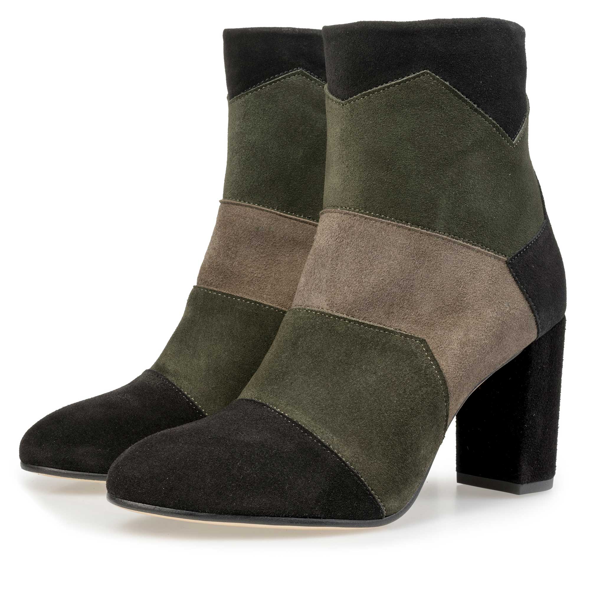85199/00 - Floris van Bommel olivgrüne Wildleder Patchwork Stiefelette 85199/00 - Floris van Bommel olivgrüne Wildleder Patchwork Stiefelette