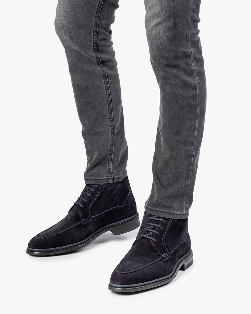 Schn&uuml;rstiefel blau Wildleder