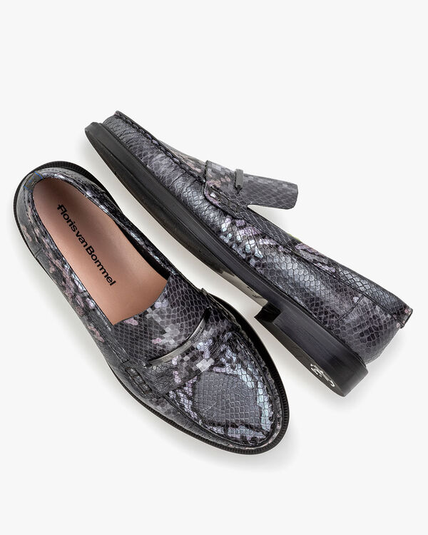 Loafer Reptilienprint dunkelgrau