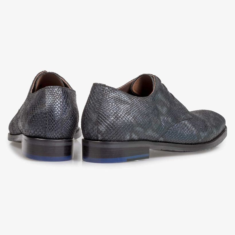 Blue leather lace shoe with snake print