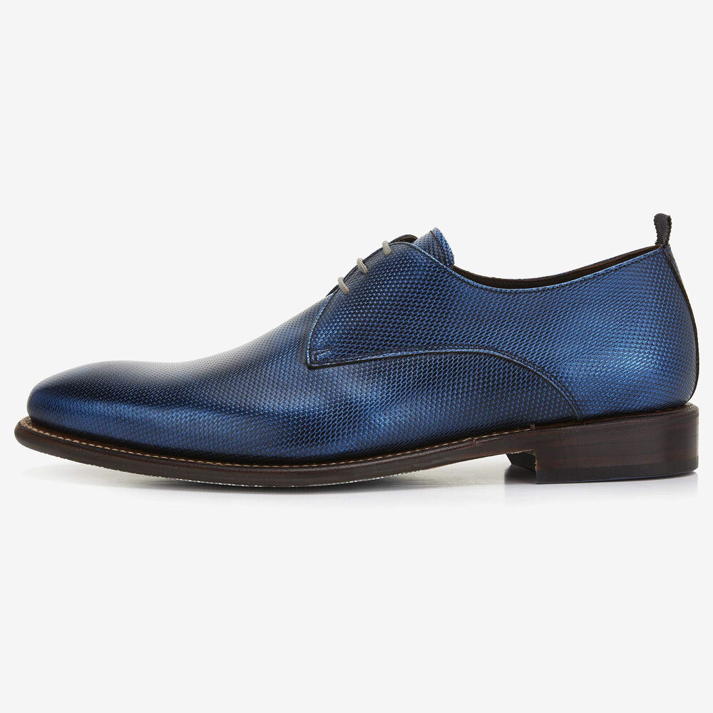 Floris van Bommel metallic blue leather men's lace-up shoe