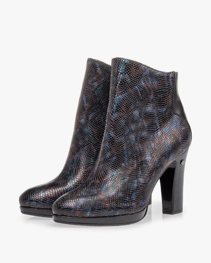 Stiefelette Krokoprint Blau