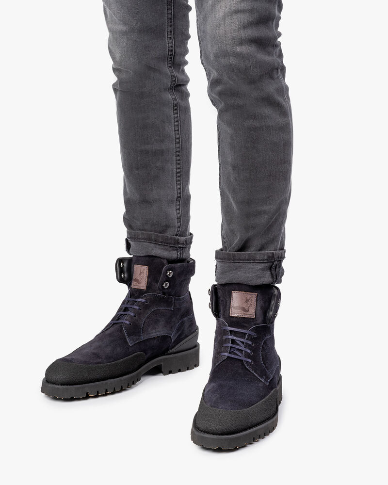 Schn&uuml;rstiefel blau Wildleder