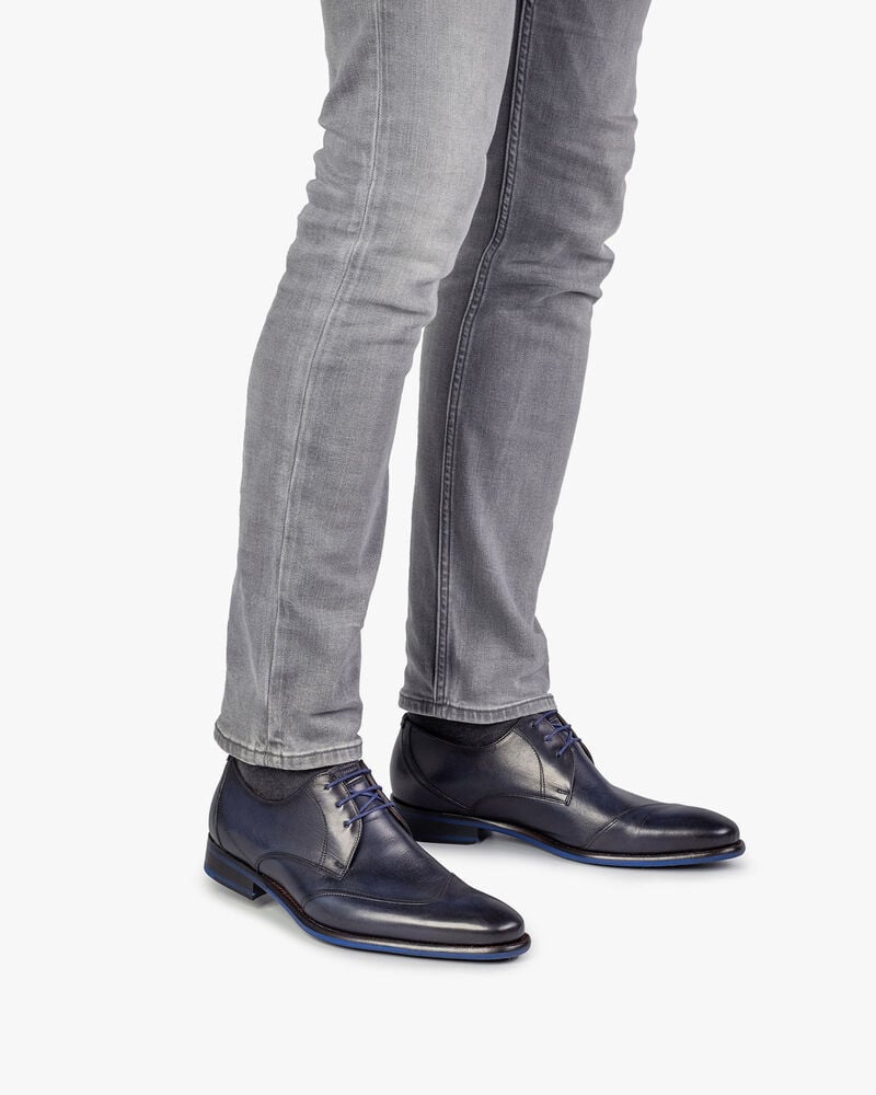 Lace shoe dark blue calf leather
