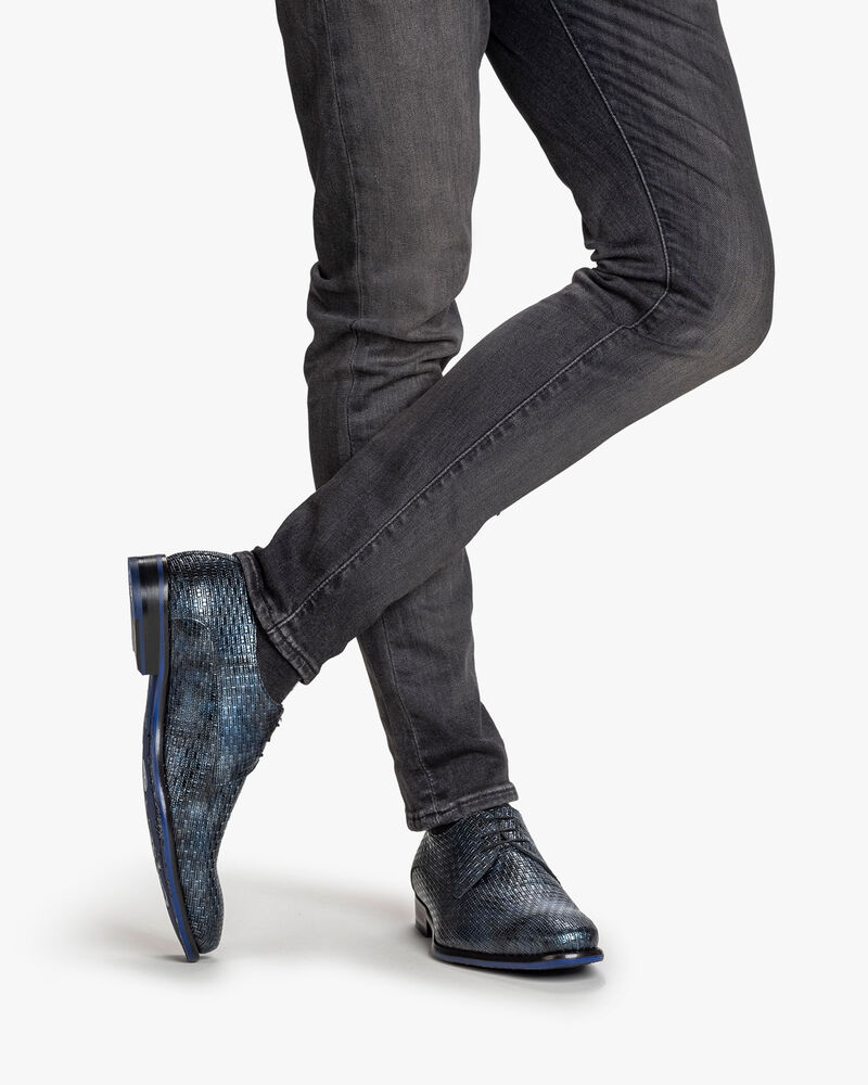 Lace shoe metallic print dark blue