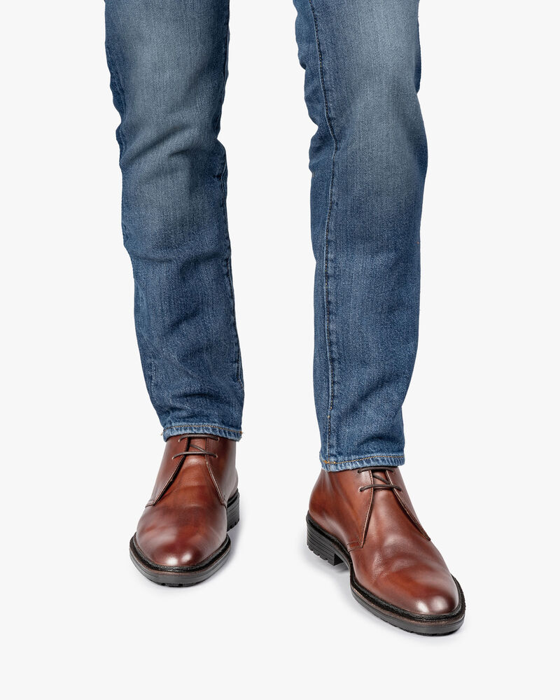 Kalbsleder-Schn&uuml;rstiefel cognac