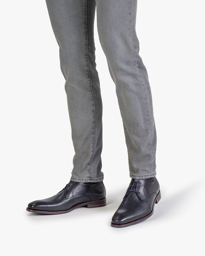 Schn&uuml;rschuh dunkelblau Kalbsleder