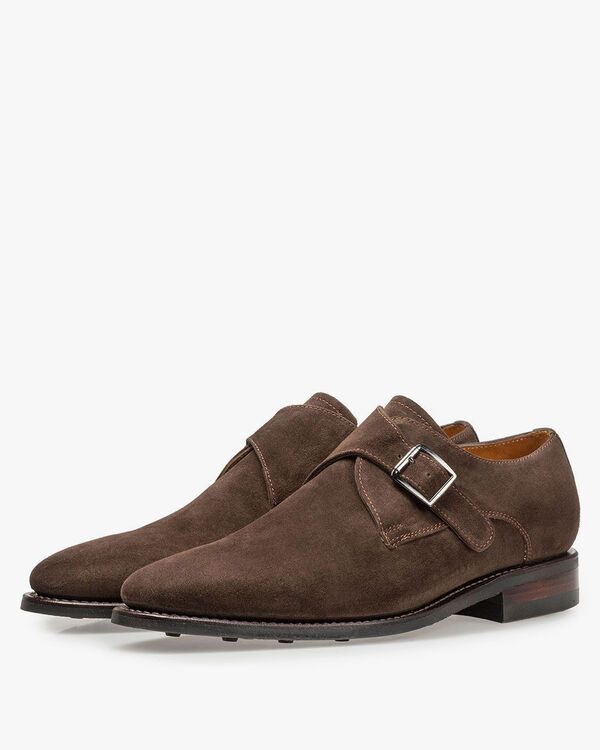 Brown suede leather monk