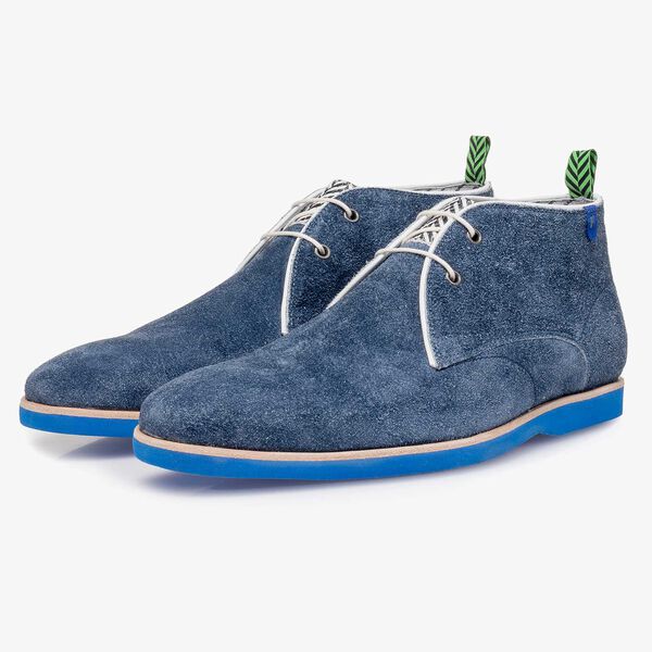 Blue rough suede leather lace boot