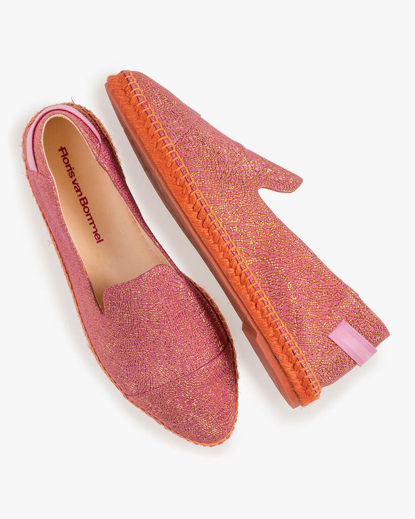 Pinke Leder-Espadrilles mit Metallic-Print