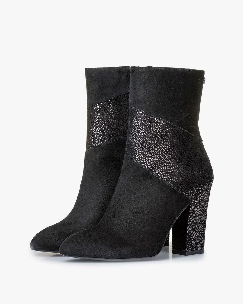 Black ankle boots with metallic print
