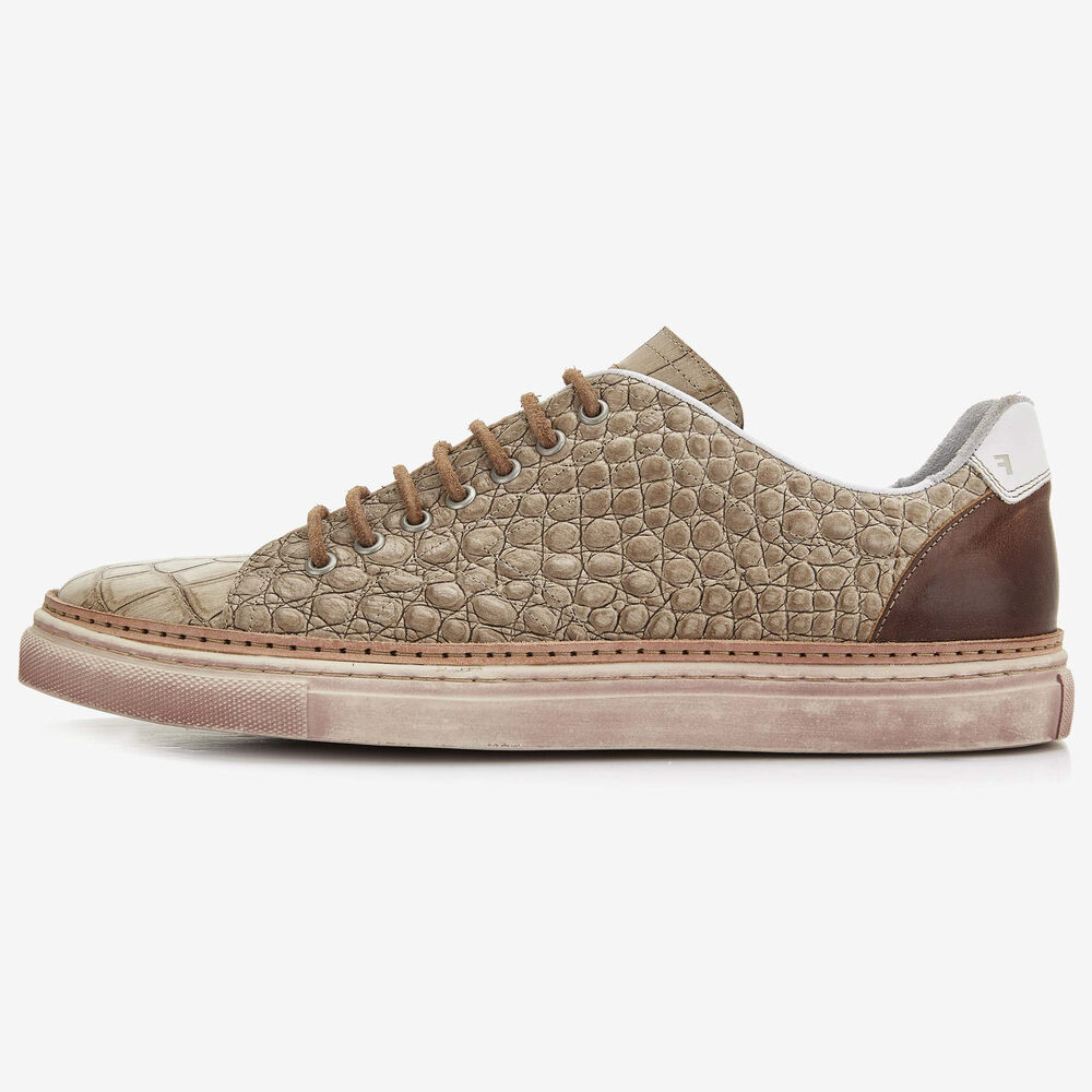 Floris van Bommel sand coloured crocodile print men's sneaker