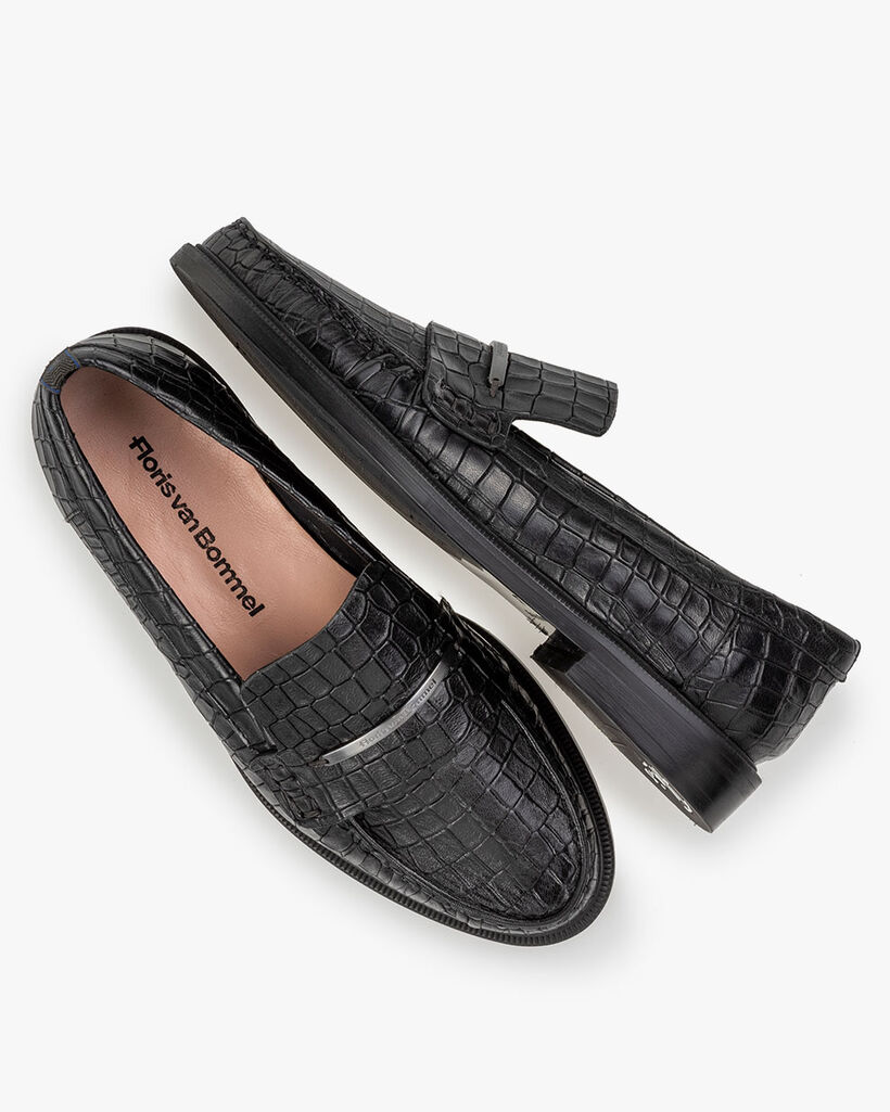 Loafer Reptilienprint schwarz