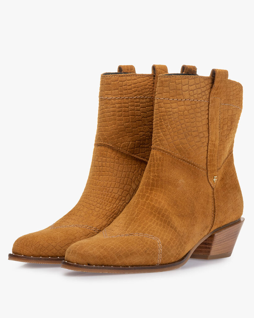 Boot printed suede leather cognac