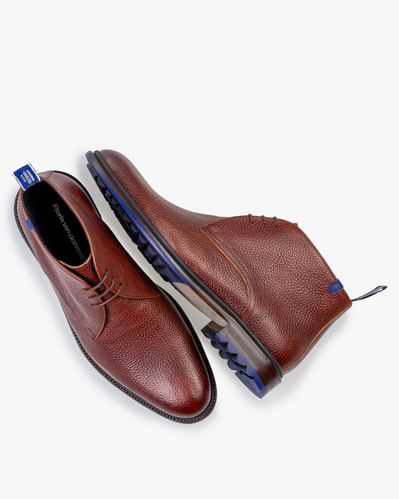 Lace boot printed leather cognac