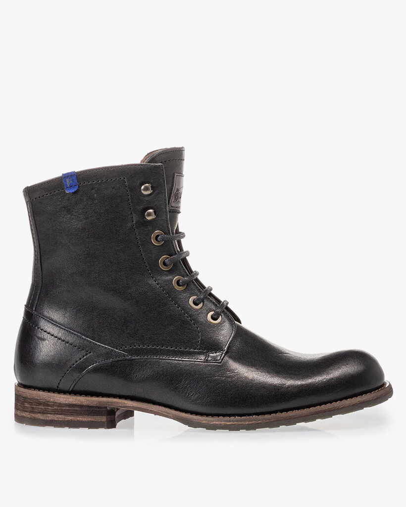 Lambskin lined black lace boot