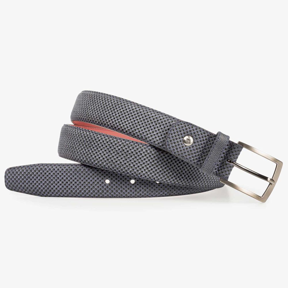 Blue suede leather belt with a print