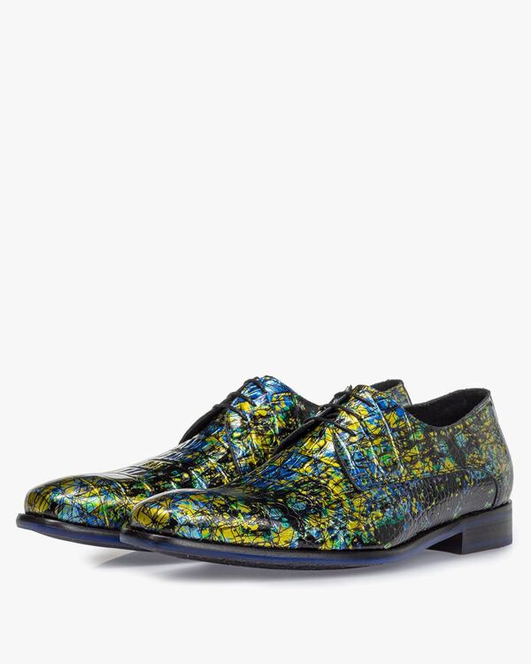 Lace shoe printed leather yellow