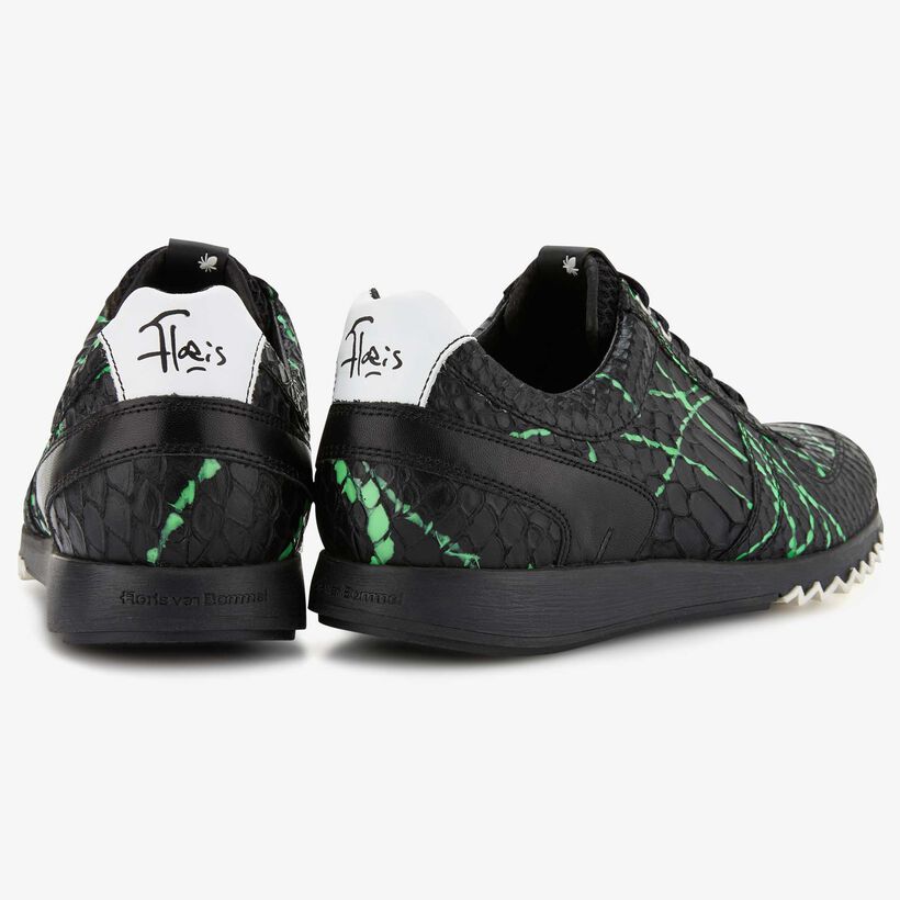 Floris van Bommel black-green leather sneaker in snake print 