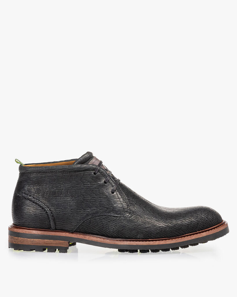 Lace boot black with print