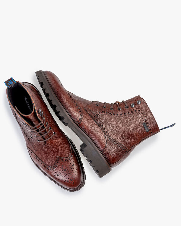 Schn&uuml;rstiefel Leder-Print cognac