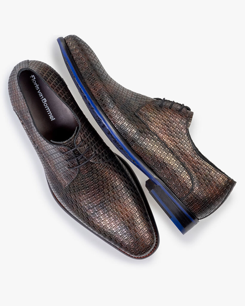 Schn&uuml;rschuh Metallic-Print bronze