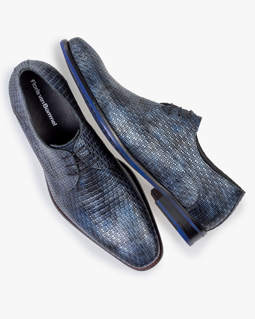 Lace shoe metallic print dark blue