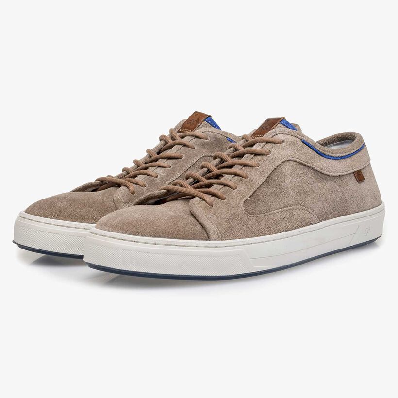 Taupe-coloured washed suede leather sneaker