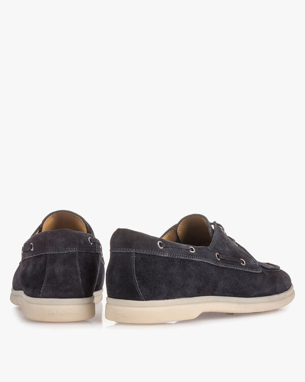 Dark blue suede leather boat shoe