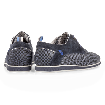 Blue suede leather lace shoe with print