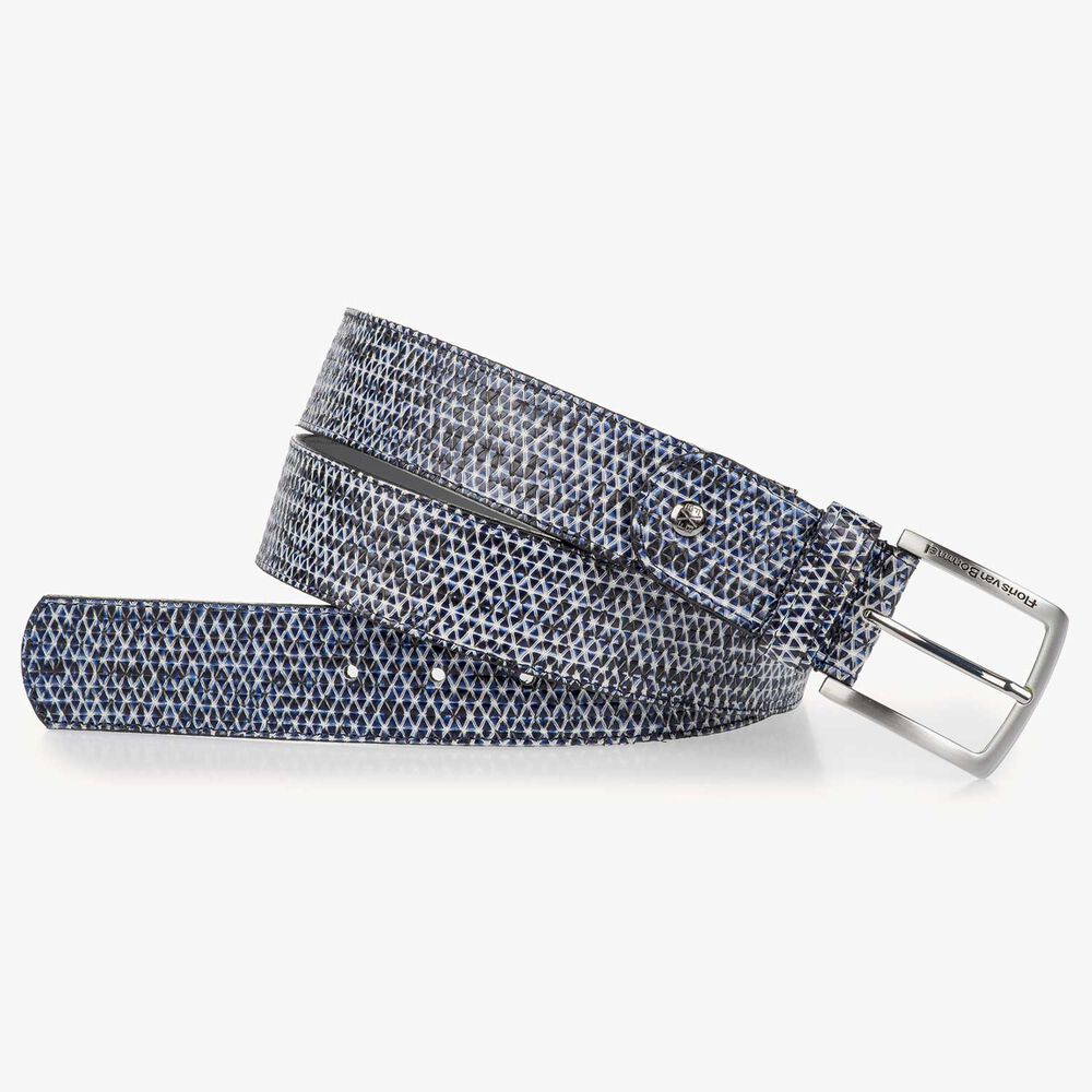 Blue patterned calf’s leather belt
