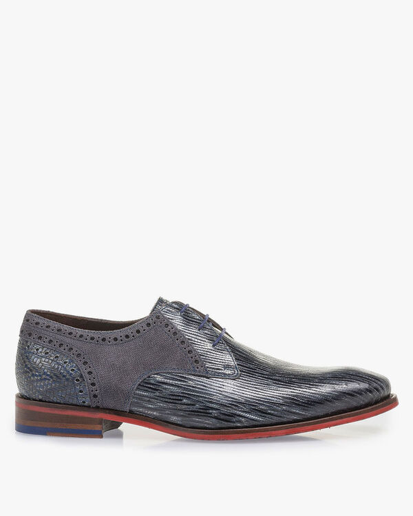 Grey and blue lace shoe with print