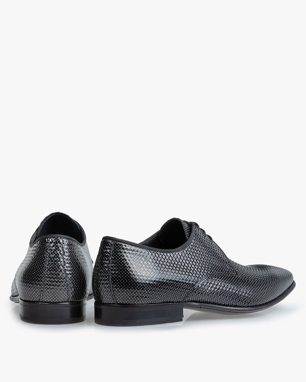 Schn&uuml;rschuh bedrucktes Leder grau