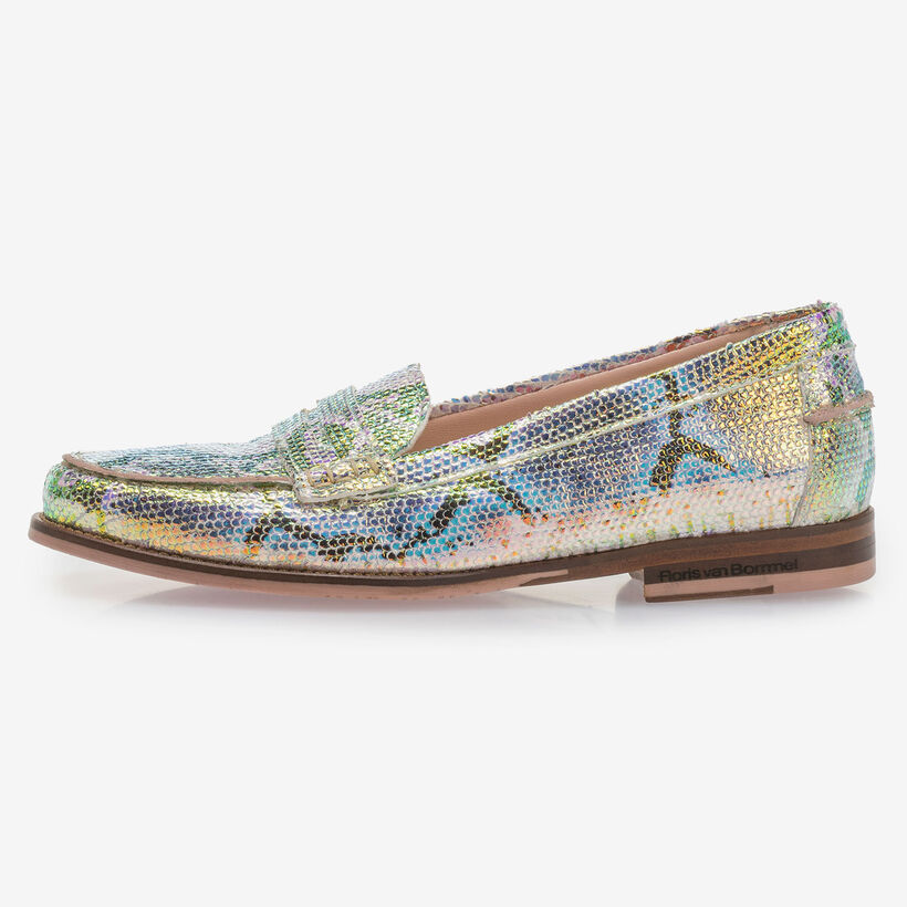 Leder-Loafer mit gr&uuml;n-goldenem Metallic-Print