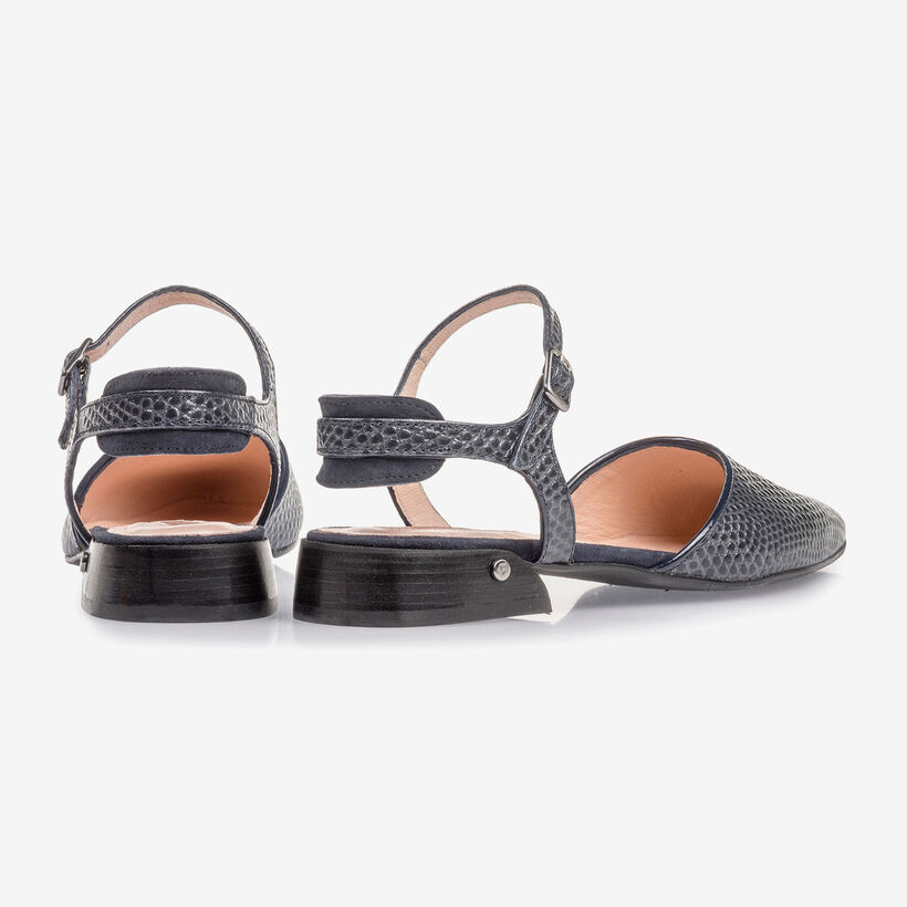 Dark blue suede leather sandals with print