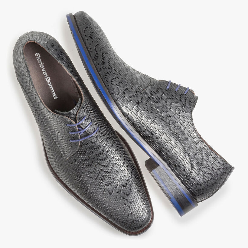 Schwarzer Leder-Schn&uuml;rschuh mit Print