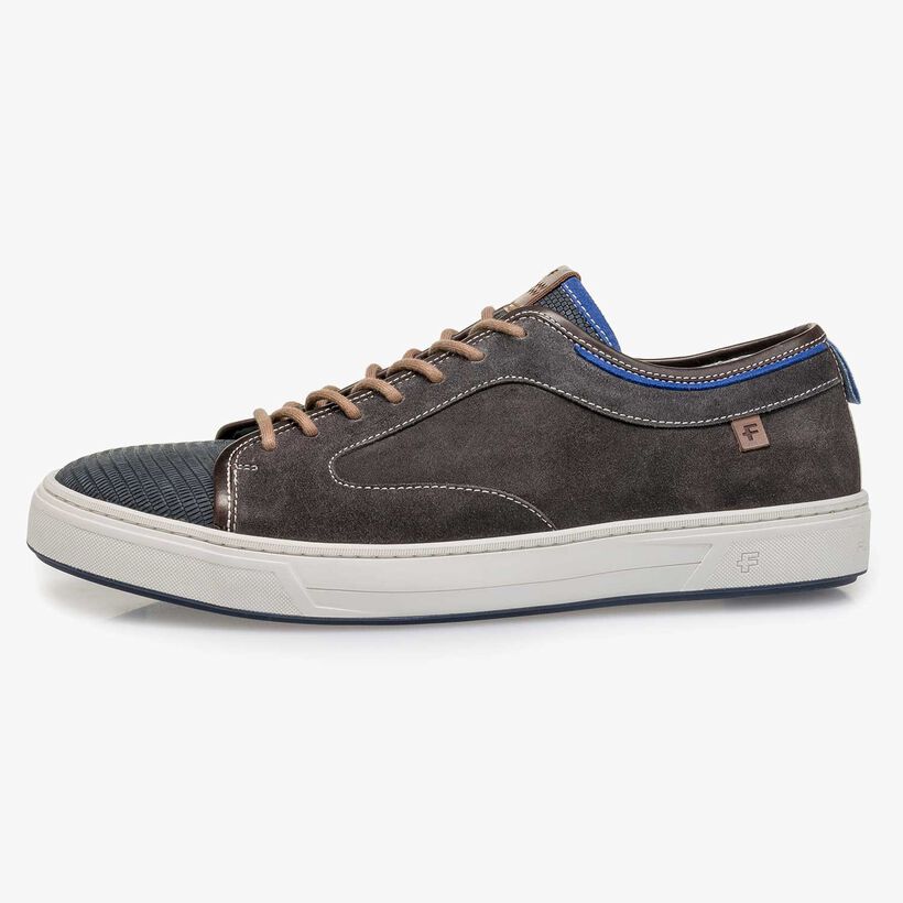 Dark grey & blue lizard print suede leather sneaker