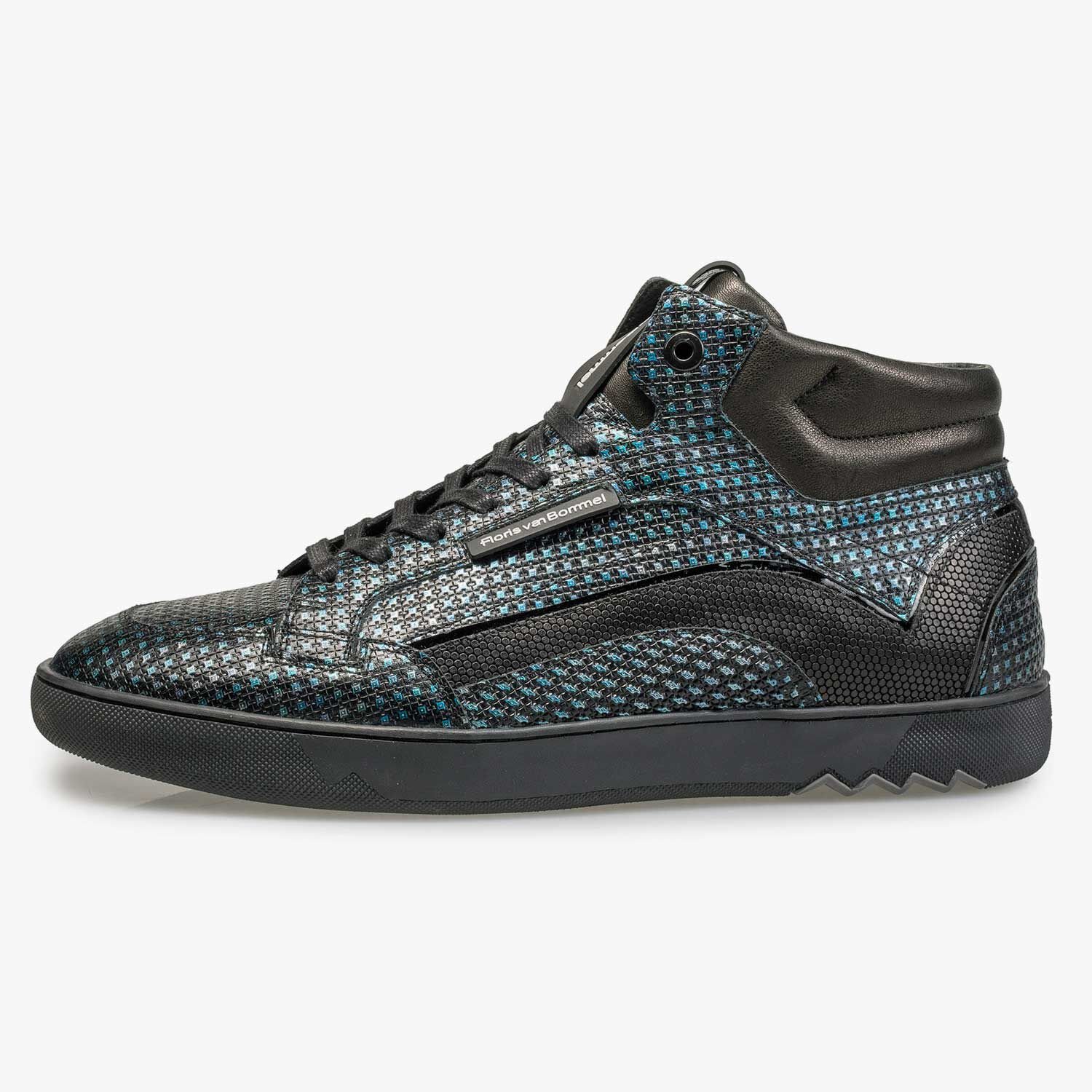 Mid high leather sneaker with print blue 10200 10 Floris van Bommel