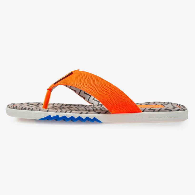 Orangefarbener Wildleder Zehentrenner-Slipper mit Print