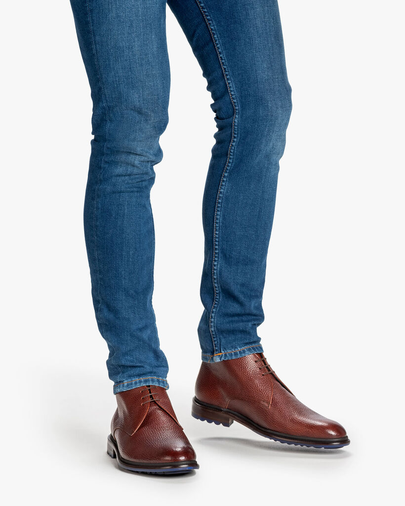 Lace boot printed leather cognac