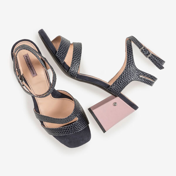 Dunkelblaue Leder-Sandalette mit Print