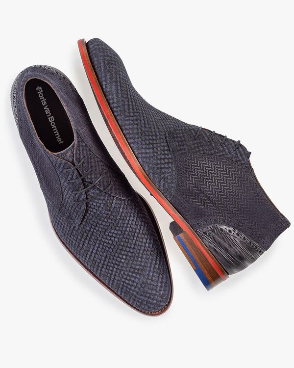 Schn&uuml;rstiefel Wildleder blau