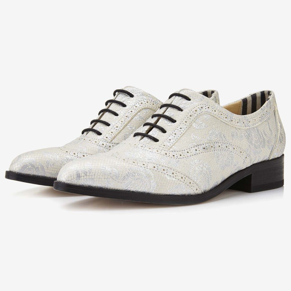Floris van Bommel silver women's lace-up shoe with a floral print