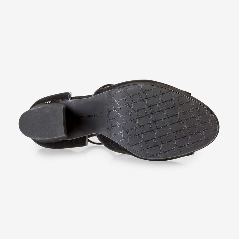 Black high-heeled suede leather sandals