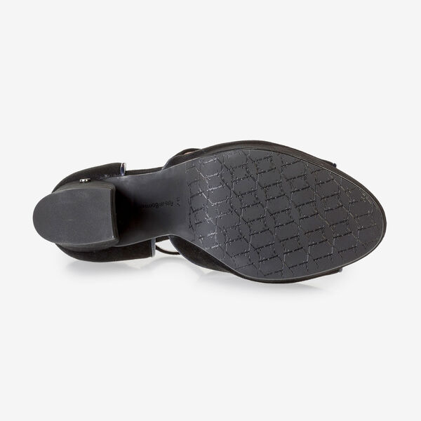 Black high-heeled suede leather sandals