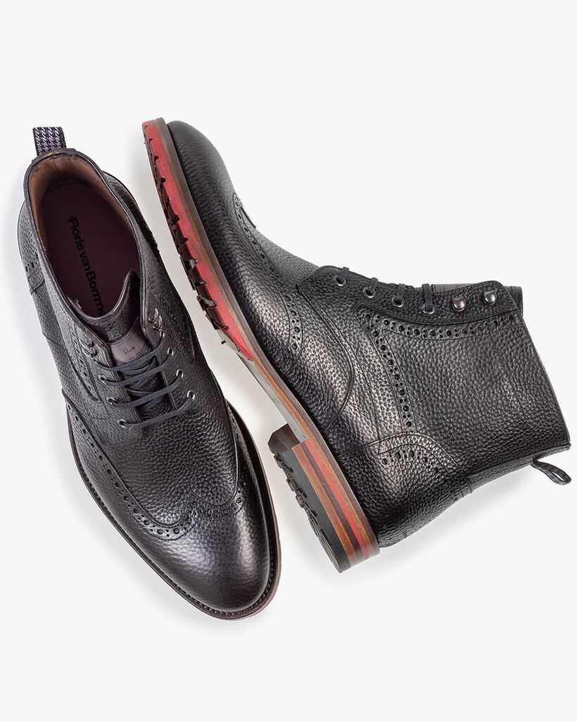 Leder Schn&uuml;rstiefel-Brogue schwarz
