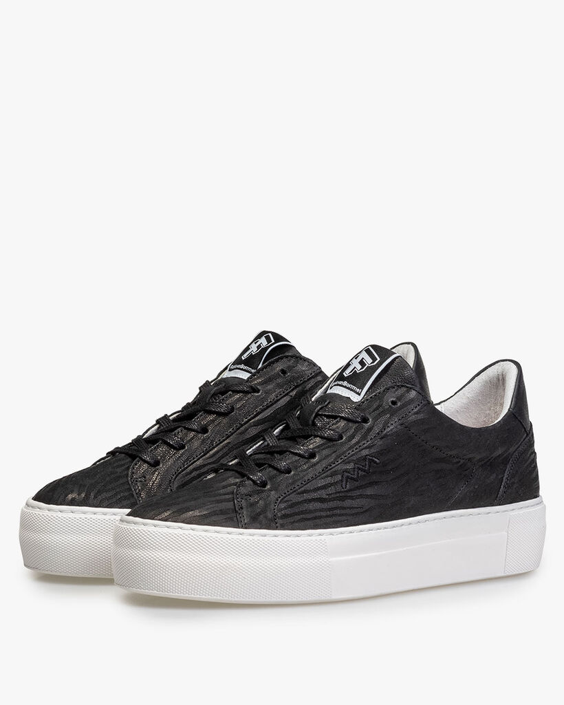 Sneaker Leder mit Print schwarz